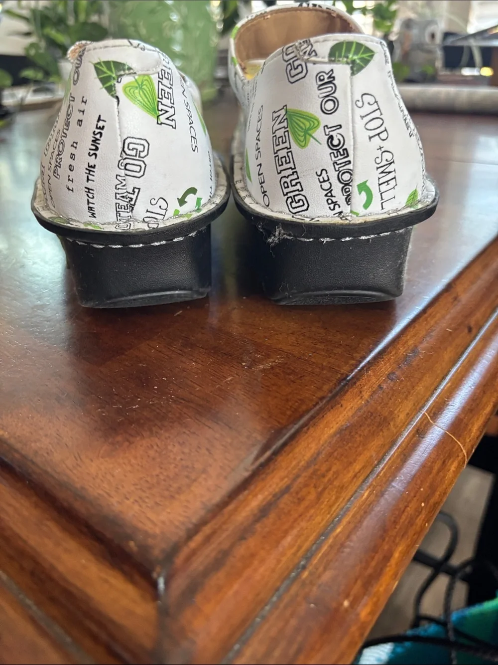 Alegria Women’s White and Green Eco-Print Mary Janes